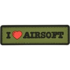 Patch "I Love Airsoft", PVC, olive, 8.4 x 2.4 cm