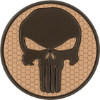 Patch "Punisher", PVC, hex, tan, diameter 5.9 cm