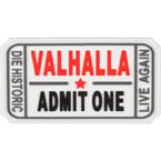 Patch "Ticket to Valhalla", PVC, white, 7.5 x 4 cm