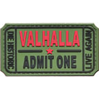 Patch "Ticket to Valhalla", PVC, olive, 7.5 x 4 cm