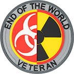 Patch "End of the world veteran", PVC, grey, diameter 7.3 cm