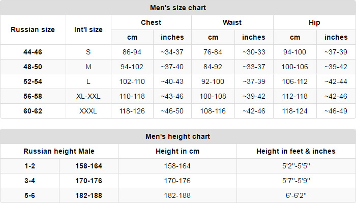 Russian Military Size Chart